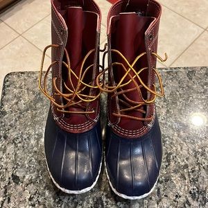 Brand new Waterproof boots by LL Bean, maroon and blue are the colors.